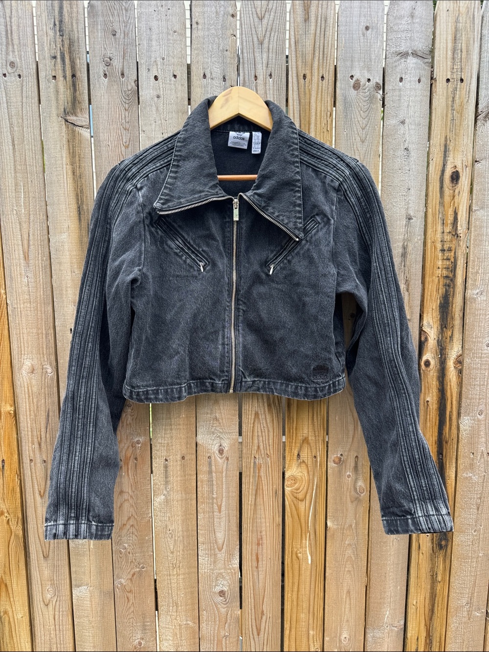 adidas Black Cropped Denim Zip Jacket